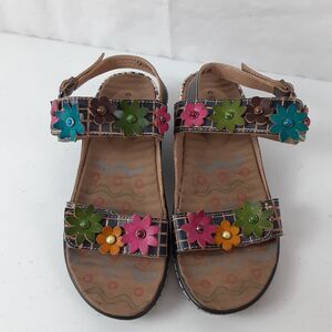 Socofy Sandals Womens Floral Multi Color Hook & Loop Size 38 NEW US Size 7